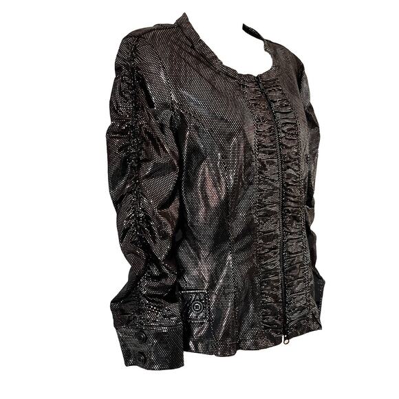 Clara Sun Woo Shiny Metallic Dot Dress Jacket Zip Up Size Medium - Picture 2 of 11